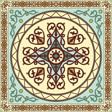 Vektör renkli Yakut karesi süsü. Sonsuz dikdörtgen, sınır, Uzak Doğu 'nun kuzey halklarının çerçevesi..