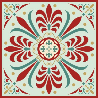 Vektör renkli klasik Yunan kare süsü. Antik Yunan ve Roma İmparatorluğu dikdörtgeni. Bizans duvarları, zemin ve tavan resimleri. Avrupa saraylarının dekorasyonu