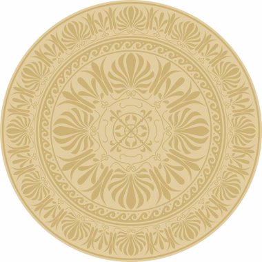 Vektör altın klasik Yunan yuvarlak süsü. Antik Yunan ve Roma İmparatorluğu Çemberi. Bizans duvarları, zemin ve tavan resimleri. Avrupa saraylarının dekorasyonu