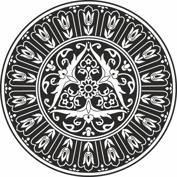 Vector black monochrome round turkish ornament. Ottoman circle, ring, frame.