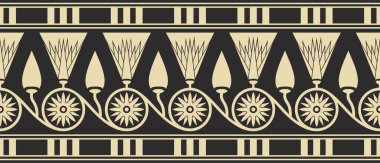 Kusursuz altın ve siyah Mısır süsü. Sonsuz sınır, Antik Mısır çerçevesi