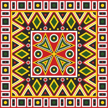 Yerli halk süsü renginde bir vektör. Kare desenli, Amerikan halkının atkısı, Aztek, İnka, Maya
