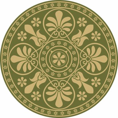 Yeşil, klasik Yunan yuvarlak süsü olan vektör altın. Antik Yunan ve Roma İmparatorluğu Çemberi. Bizans duvarları, zemin ve tavan resimleri. Avrupa saraylarının dekorasyonu