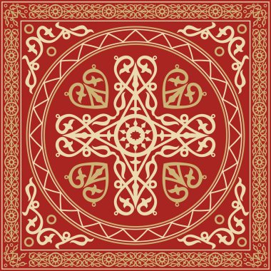 Vektör altın ve kırmızı kare Yakut süsü. Sonsuz dikdörtgen, sınır, Uzak Doğu 'nun kuzey halklarının çerçevesi..