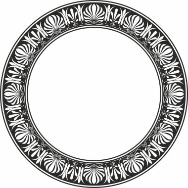 Vector monokrom siyah yuvarlak klasik Yunan süsü. Avrupa süsü. Sınır, çerçeve, daire, halka Antik Yunan, Roma İmparatorluğu