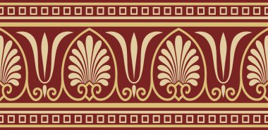 Vektör altın ve kırmızı dikişsiz klasik Yunan süsü. Sonsuz Avrupa modeli. Sınır, çerçeve Antik Yunan, Roma İmparatorluğu