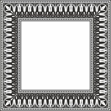 Vector monokrome siyah kare klasik Yunan turuncu süsü. Antik Yunan 'ın bir örneği. Roma İmparatorluğu 'nun çerçevesi.