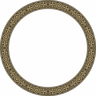 Vektör altın ve siyah Yakut süsü. Sonsuz çember, sınır, Uzakdoğu 'nun kuzeyindeki insanların çerçevesi.