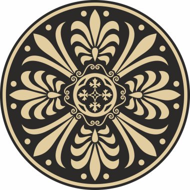 Siyah klasik Yunan yuvarlak süsü olan vektör altın. Antik Yunan ve Roma İmparatorluğu Çemberi. Bizans duvarları, zemin ve tavan resimleri. Avrupa saraylarının dekorasyonu