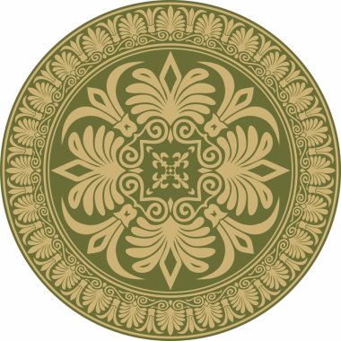 Yeşil, klasik Yunan yuvarlak süsü olan vektör altın. Antik Yunan ve Roma İmparatorluğu Çemberi. Bizans duvarları, zemin ve tavan resimleri. Avrupa saraylarının dekorasyonu