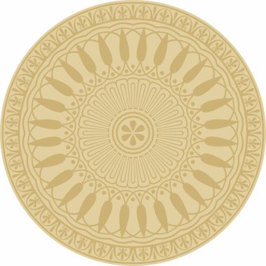 Vektör altın klasik Yunan yuvarlak süsü. Antik Yunan ve Roma İmparatorluğu Çemberi. Bizans duvarları, zemin ve tavan resimleri. Avrupa saraylarının dekorasyonu