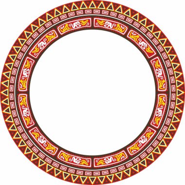 Vector round colored border ornament. Native American tribes framework, circle.