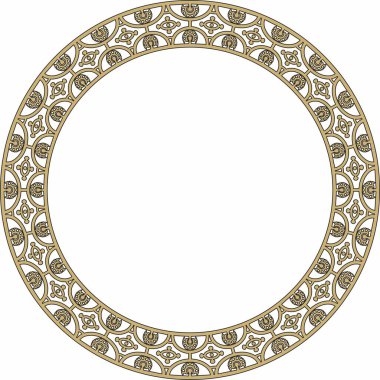 Vector round gold with black border, frame, Pompeii ring. Circle Neopolitan ornament. Art of Ancient Rome
