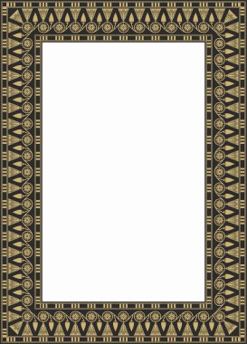 Vektör karesi siyah ve altın Mısır süsü. Sonsuz sınır, Antik Mısır çerçevesi