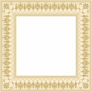 Vektör altın kare klasik Yunan asma süsü. Antik Yunan 'ın bir örneği. Roma İmparatorluğu 'nun çerçevesi.
