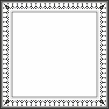 Vektör tek renkli siyah kare Yakut süsü. Sonsuz dikdörtgen bir sınır, Uzak Doğu 'nun kuzey insanlarının bir çerçevesi..