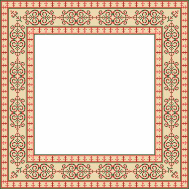 Vektör renkli Yakut karesi süsü. Sonsuz dikdörtgen, sınır, Uzak Doğu 'nun kuzey halklarının çerçevesi..