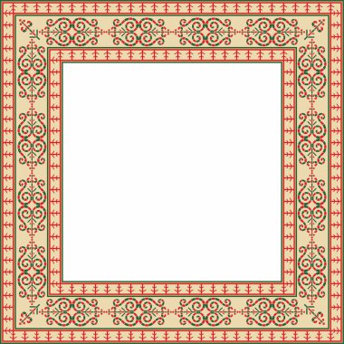 Vector colored square Yakut ornament. Infinite rectangle, border, frame of the northern peoples of the Far East. clipart