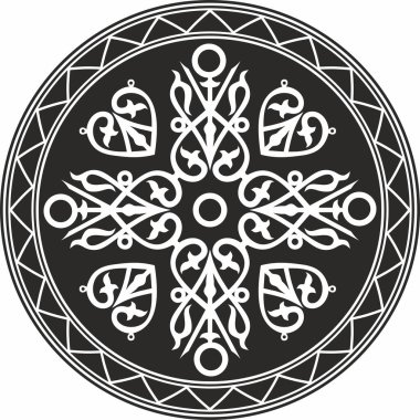 Vector round monochrome Yakut national ornament. Ethnic circle pattern of the peoples of the Far North, Siberia, taiga and tundra clipart