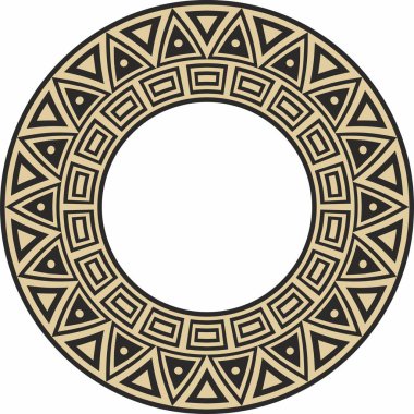 Amerikan yerlisi, siyah desenli altın sarısı bir vektör. Daire şeklinde geometrik şekiller. Amerika 'nın, Maya' nın, Azteklerin, İnka 'nın ulusal süslemeleri.
