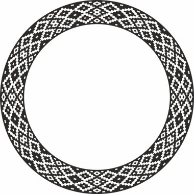 Vector round monochrome seamless Belarusian national ornament. Ethnic endless circle black border, Slavic peoples frame. 