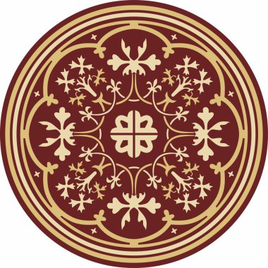 Vektör klasik renkli yuvarlak süs. Daire şeklinde kırmızı desen. Yunanistan ve Antik Roma 'nın çizimleri. Çiçek çizimi.