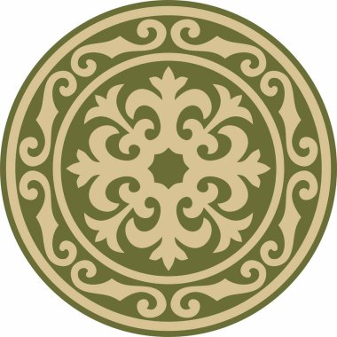 Vektör yeşil ve altın sarısı Kazak ulusal süsü. Büyük Steppe 'deki insanların etnik kalıpları,