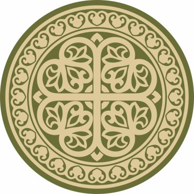 Siyah, yuvarlak, antik Bizans süsüyle birlikte vektör yeşili. Yunanistan, Doğu Roma İmparatorluğu 'nun klasik çemberi. İstanbul 'un şablon motifleri