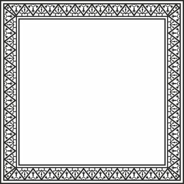Vektör karesi siyah monokrom kenarı, çerçeve, Pompeii. Dikdörtgen Neopolitan süsü. Antik Roma Sanatı. Boyalı cam şablonu