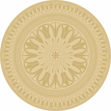 Vektör altın klasik Yunan yuvarlak süsü. Antik Yunan ve Roma İmparatorluğu Çemberi. Bizans duvarları, zemin ve tavan resimleri. Avrupa saraylarının dekorasyonu