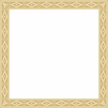 Vektör Altın Kare Ulusal Kızılderili desenleri. Ulusal etnik süsler, sınırlar, çerçeveler. Güney Amerika halklarının renkli süslemeleri, Maya, İnka, Aztekler.