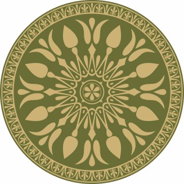 Yeşil, klasik Yunan yuvarlak süsü olan vektör altın. Antik Yunan ve Roma İmparatorluğu Çemberi. Bizans duvarları, zemin ve tavan resimleri. Avrupa saraylarının dekorasyonu