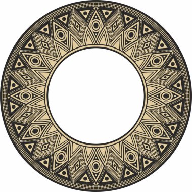 Amerikan yerlisi, siyah desenli altın sarısı bir vektör. Daire şeklinde geometrik şekiller. Amerika 'nın, Maya' nın, Azteklerin, İnka 'nın ulusal süslemeleri.