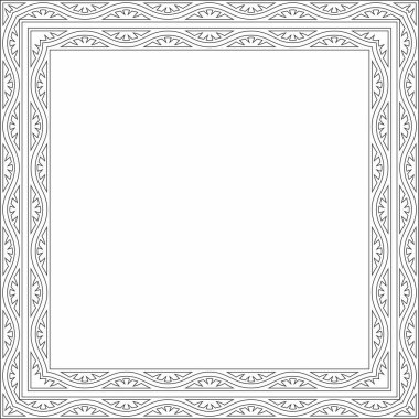 Vektör siyah hatlı kare ulusal Hint süsü. Dikdörtgen, sınır, etnik Hindu çerçevesi