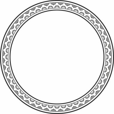 Vector round monokrom siyah Hint ulusal süsü. Etnik bitki çemberi, sınır. Çerçeve, çiçek yüzüğü. Gelincikler ve yapraklar