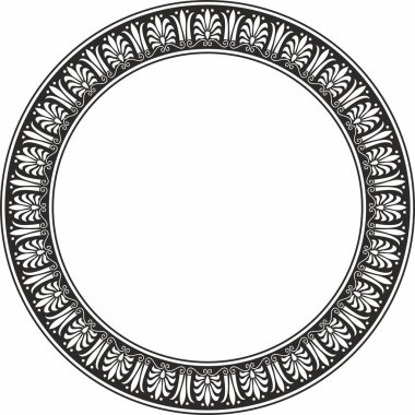 Vector monokrom siyah yuvarlak klasik Yunan süsü. Avrupa süsü. Sınır, çerçeve, daire, halka Antik Yunan, Roma İmparatorluğu