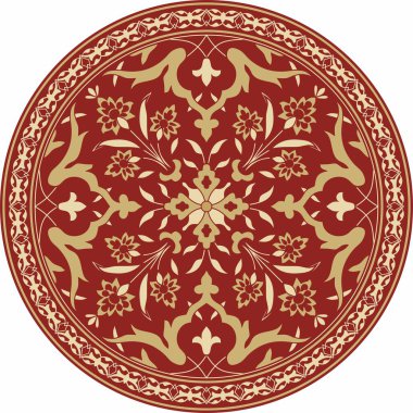 Kırmızı yuvarlak Türk aksesuarlı vektör altın. Osmanlı çemberi, halka, çerçeve.