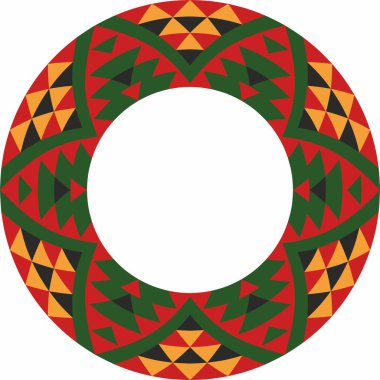 Yerli Amerikan vektör yuvarlak renkli desen. Daire şeklinde geometrik şekiller. Amerika 'nın, Maya' nın, Azteklerin, İnka 'nın ulusal süslemeleri.