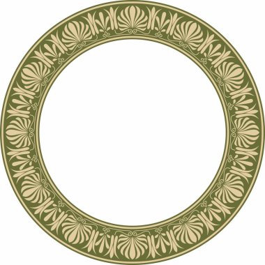 Vektör altın ve yeşil yuvarlak klasik Yunan süsü. Avrupa süsü. Sınır, çerçeve, daire, halka Antik Yunan, Roma İmparatorluğu