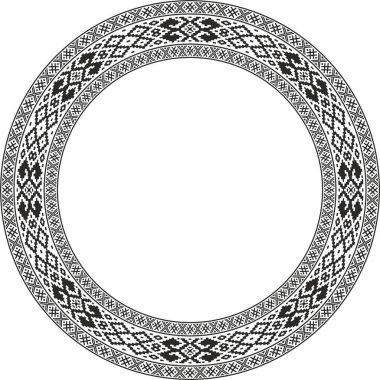 Vector round monochrome seamless Belarusian national ornament. Ethnic endless circle black border, Slavic peoples frame. 