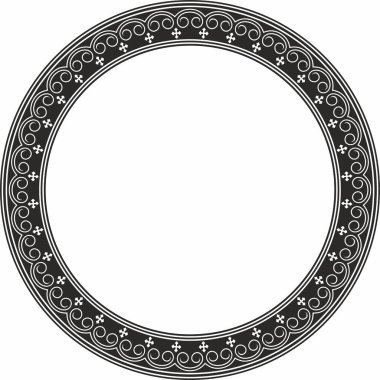 Vektör tek renkli siyah Yakut süsü. Sonsuz çember, sınır, Uzakdoğu 'nun kuzeyindeki insanların çerçevesi.