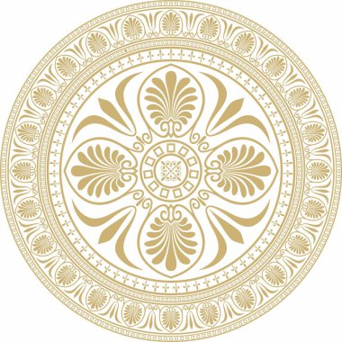 Vektör klasik yuvarlak süs. Daire şeklinde altın desenli. Yunanistan ve Antik Roma 'nın çizimleri. Çiçek çizimi