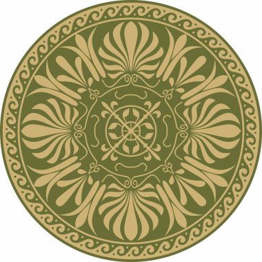 Yeşil, klasik Yunan yuvarlak süsü olan vektör altın. Antik Yunan ve Roma İmparatorluğu Çemberi. Bizans duvarları, zemin ve tavan resimleri. Avrupa saraylarının dekorasyonu