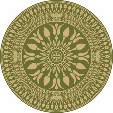 Yeşil, klasik Yunan yuvarlak süsü olan vektör altın. Antik Yunan ve Roma İmparatorluğu Çemberi. Bizans duvarları, zemin ve tavan resimleri. Avrupa saraylarının dekorasyonu