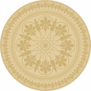 Vektör altın klasik Yunan yuvarlak süsü. Antik Yunan ve Roma İmparatorluğu Çemberi. Bizans duvarları, zemin ve tavan resimleri. Avrupa saraylarının dekorasyonu