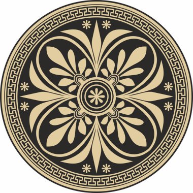 Siyah klasik Yunan yuvarlak süsü olan vektör altın. Antik Yunan ve Roma İmparatorluğu Çemberi. Bizans duvarları, zemin ve tavan resimleri. Avrupa saraylarının dekorasyonu