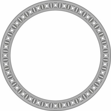 Mısır süsü etrafındaki siyah vektör hatları. Çember, çerçeve, eski Mısır yüzüğü. Nilüfer çiçekleri ve su deseni.