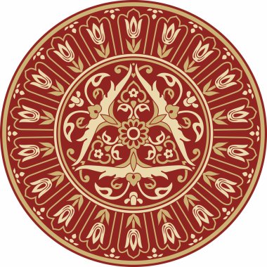 Kırmızı yuvarlak Türk aksesuarlı vektör altın. Osmanlı çemberi, halka, çerçeve.