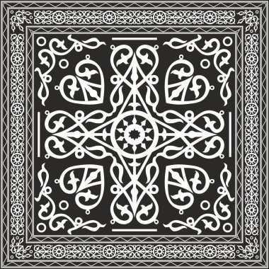 Vector monochrome black square Yakut ornament. An endless rectangular border, a frame of the northern peoples of the Far East. clipart