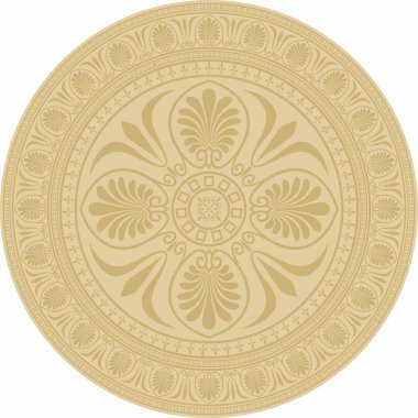 Vektör klasik yuvarlak süs. Daire şeklinde altın desenli. Yunanistan ve Antik Roma 'nın çizimleri. Çiçek çizimi